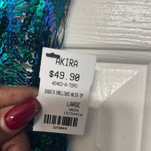 AKIRA Senorita Embellished Halter Top in Green and Blue